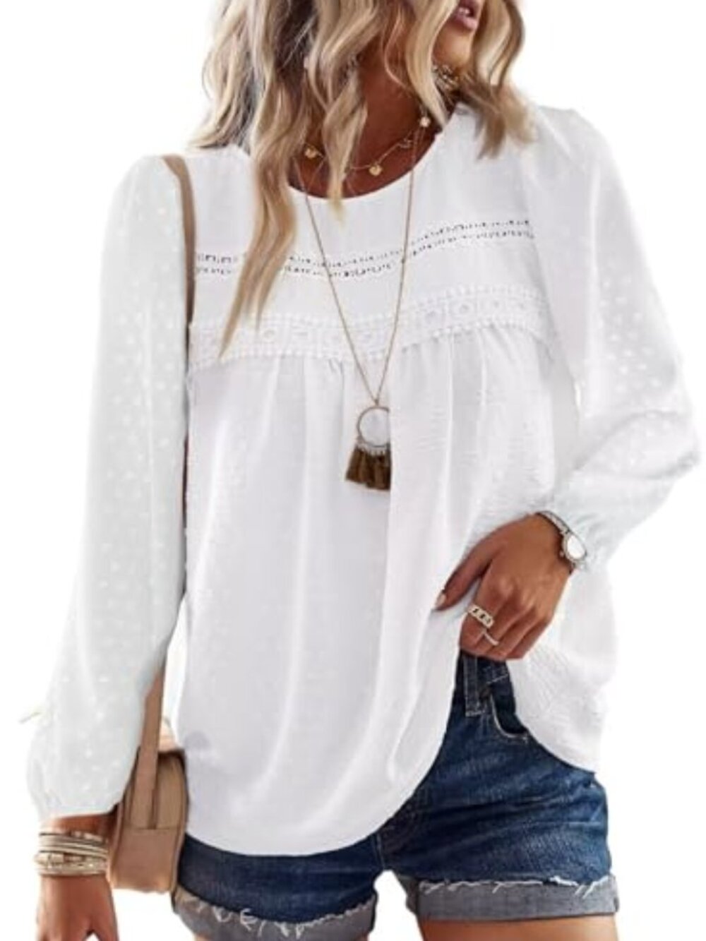 🆕 Boho Tops for Women Long Sleeve Shirts Crewneck Flowy Womens Blouses Dressy
